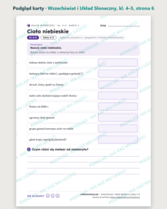 Wszechświat i Układ Słoneczny, kl. 4–5 — 10 kart pracy PDF z kluczem — podgląd karty, strona 6