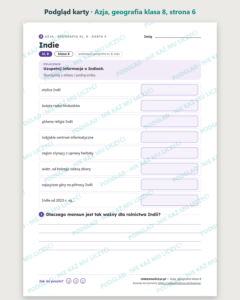 Azja, geografia klasa 8 — 10 kart pracy PDF z kluczem — podgląd karty, strona 6