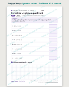 Symetria osiowa i środkowa, klasa 8 — 10 kart pracy PDF z kluczem — podgląd karty, strona 6