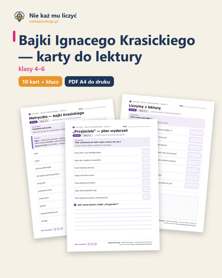 Bajki Ignacego Krasickiego, kl. 4–6 — 10 kart pracy PDF z kluczem — okładka