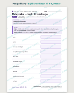 Bajki Ignacego Krasickiego, kl. 4–6 — 10 kart pracy PDF z kluczem — podgląd karty, strona 1