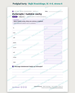 Bajki Ignacego Krasickiego, kl. 4–6 — 10 kart pracy PDF z kluczem — podgląd karty, strona 6