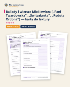 Ballady i wiersze Mickiewicza, kl. 5–8 — 10 kart pracy PDF z kluczem — okładka