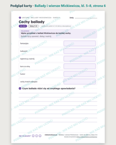 Ballady i wiersze Mickiewicza, kl. 5–8 — 10 kart pracy PDF z kluczem — podgląd karty, strona 6