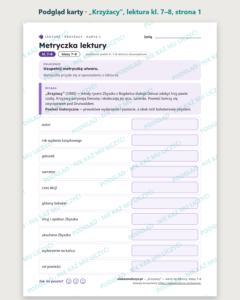 „Krzyżacy”, lektura kl. 7–8 — 10 kart pracy PDF z kluczem — podgląd karty, strona 1