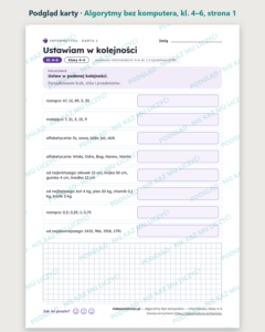 Algorytmy bez komputera — informatyka, klasy 4–6, 10 kart PDF — podgląd karty, strona 1