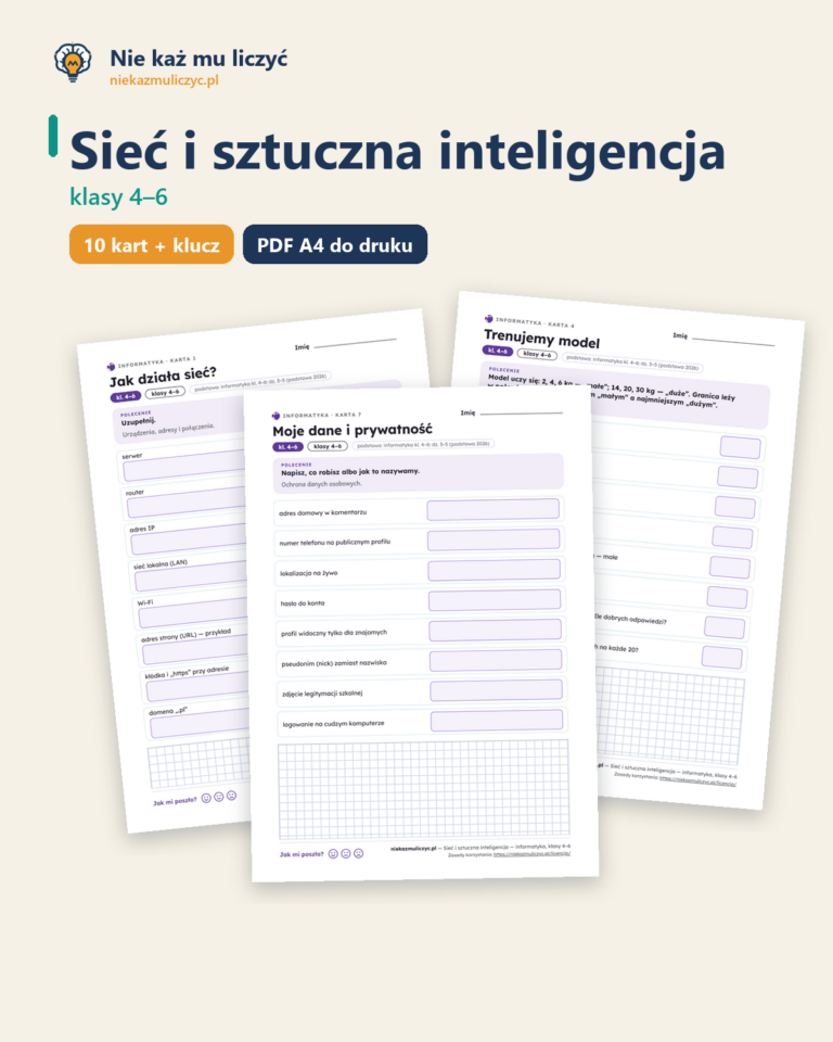 Sieć i sztuczna inteligencja — informatyka, klasy 4–6, 10 kart PDF — okładka