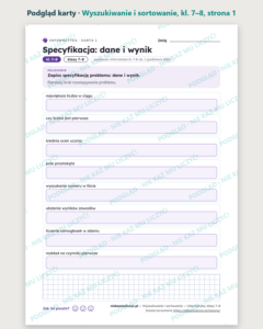 Wyszukiwanie i sortowanie — informatyka, klasy 7–8, 10 kart PDF — podgląd karty, strona 1