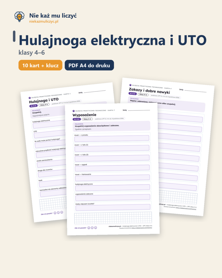 Hulajnoga elektryczna i UTO — technika, klasy 4–6, 10 kart PDF — okładka