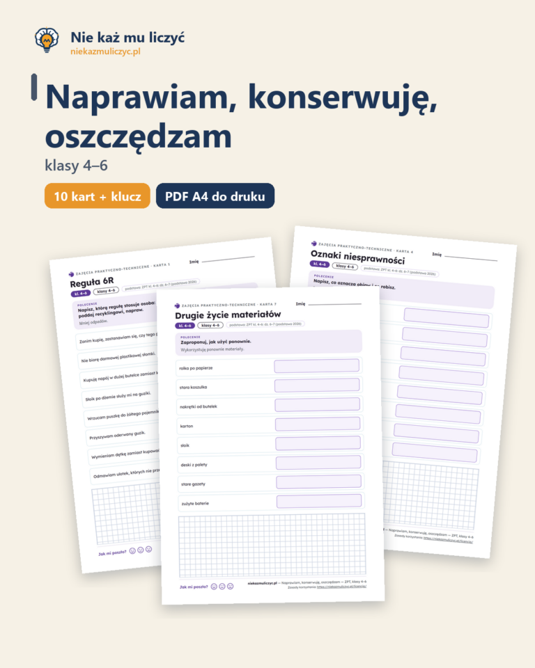 Naprawiam, konserwuję, oszczędzam — technika, klasy 4–6, 10 kart PDF — okładka
