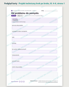 Projekt techniczny krok po kroku — technika, klasy 4–6, 10 kart PDF — podgląd karty, strona 1