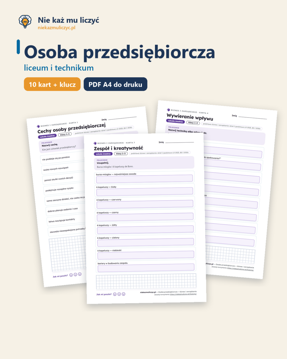 Osoba przedsiębiorcza — biznes i zarządzanie, liceum, 10 kart PDF — okładka