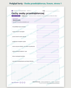 Osoba przedsiębiorcza — biznes i zarządzanie, liceum, 10 kart PDF — podgląd karty, strona 1