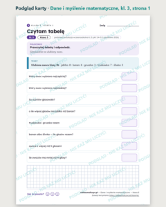 Dane i myślenie matematyczne — karty pracy, klasa 3, 10 kart PDF — podgląd karty, strona 1