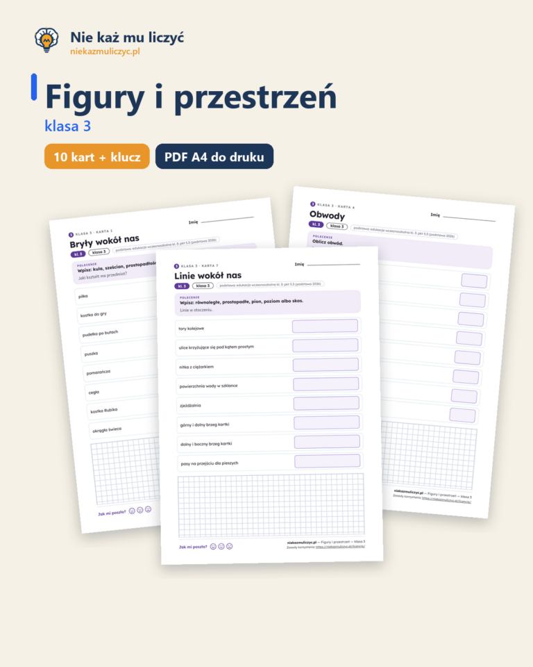 Figury i przestrzeń — karty pracy, klasa 3, 10 kart PDF — okładka