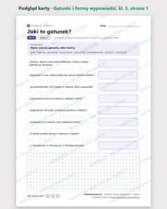 Gatunki i formy wypowiedzi — karty pracy, klasa 3, 10 kart PDF — podgląd karty, strona 1