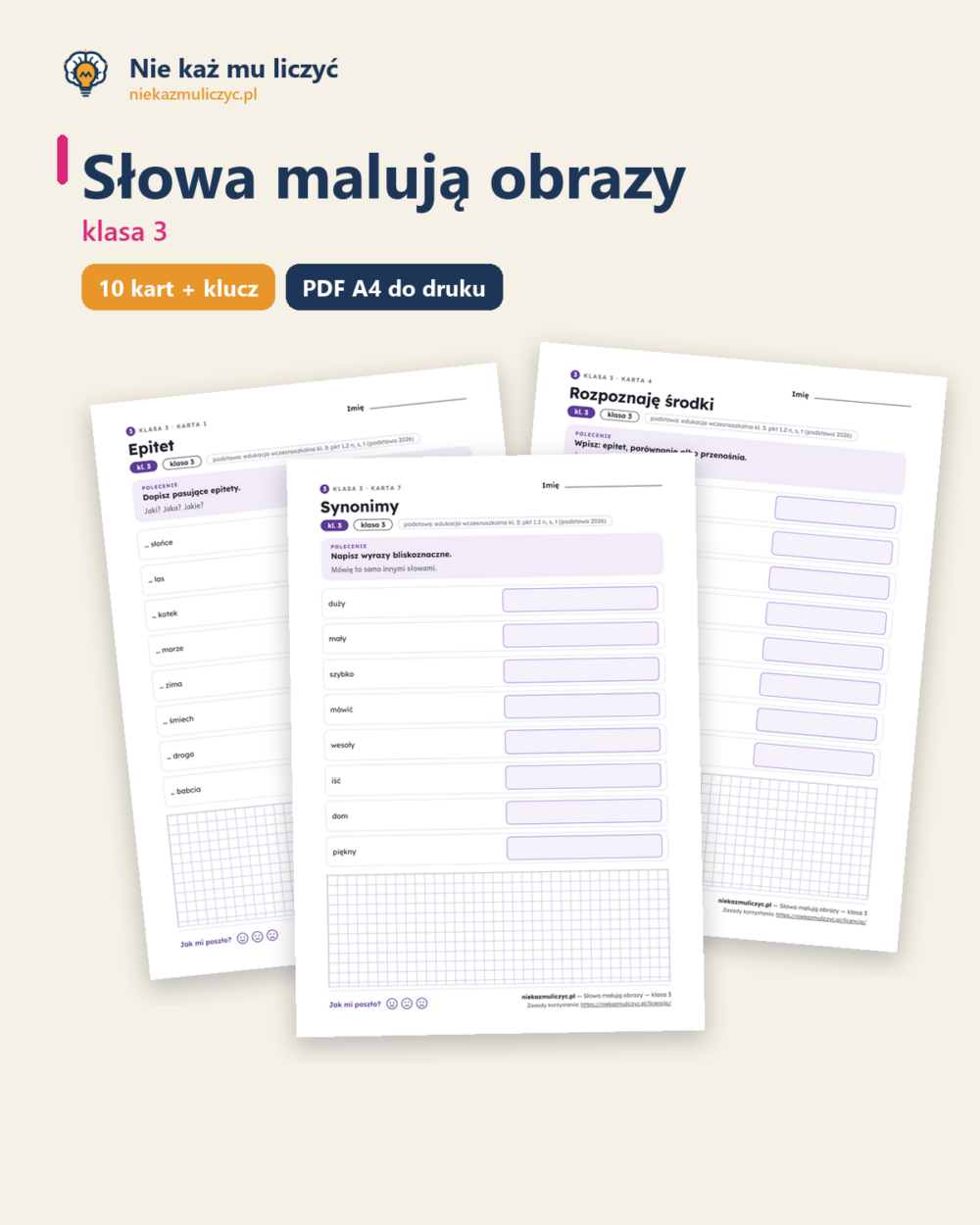 Słowa malują obrazy — karty pracy, klasa 3, 10 kart PDF — okładka