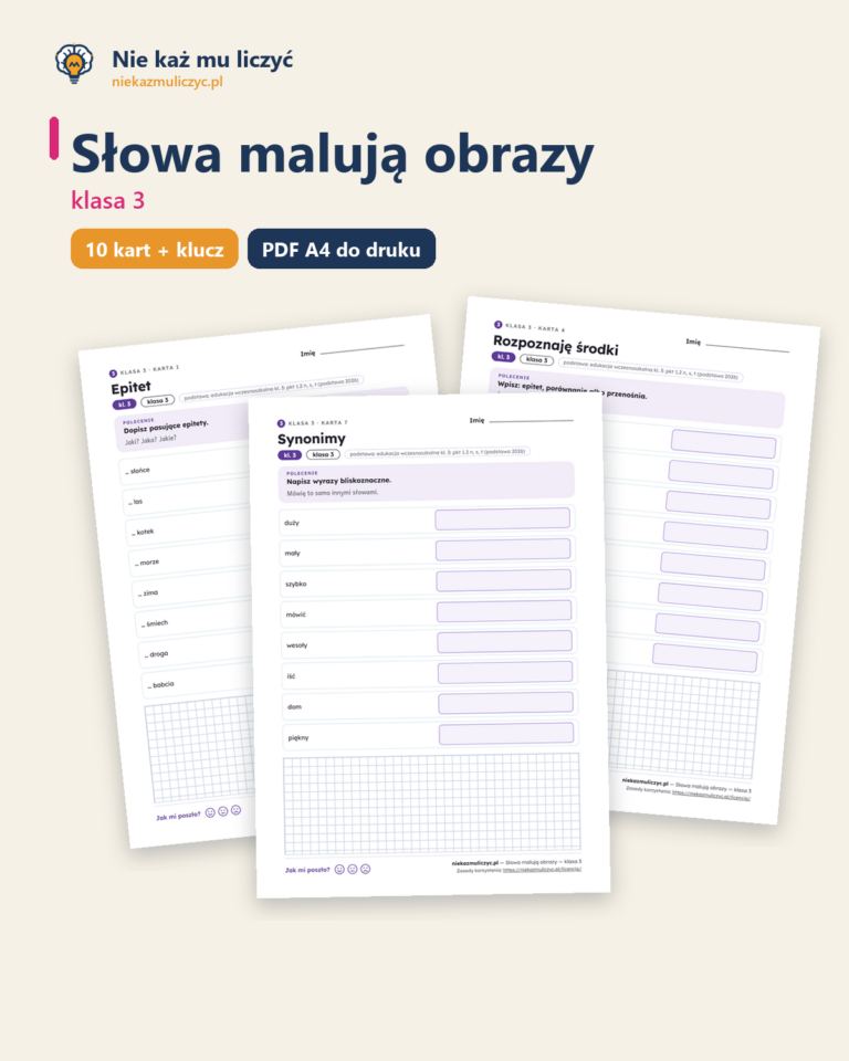 Słowa malują obrazy — karty pracy, klasa 3, 10 kart PDF — okładka