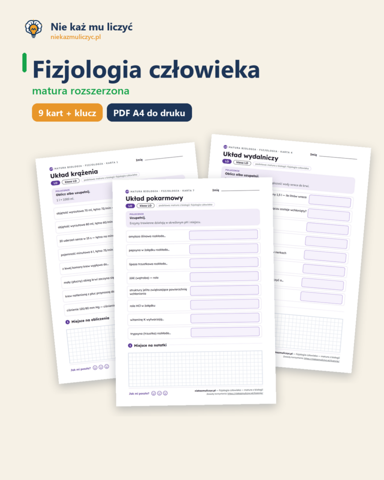 Fizjologia człowieka — matura z biologii — 9 kart PDF z kluczem — okładka
