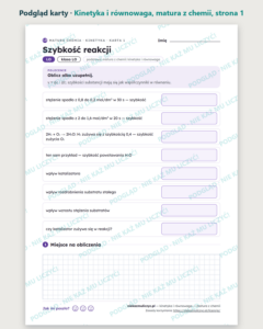 Kinetyka i równowaga — matura z chemii — 8 kart PDF z kluczem — podgląd karty, strona 1
