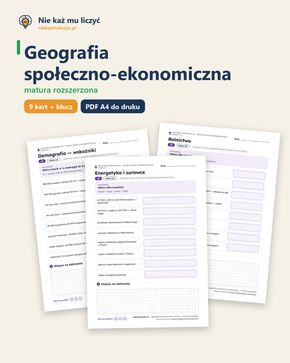 Geografia społeczno-ekonomiczna, matura z geografii — 9 kart PDF — okładka