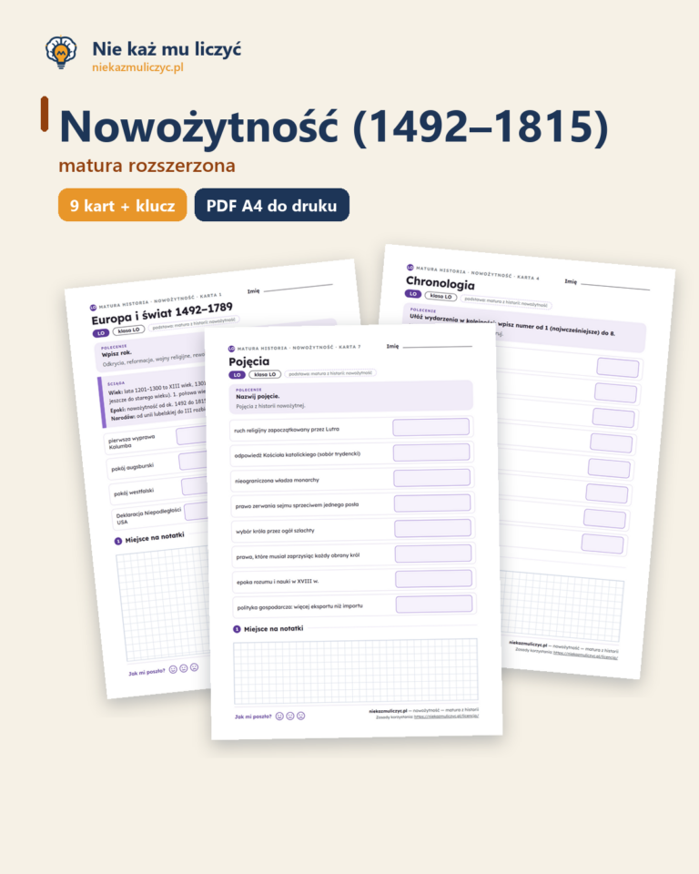 Nowożytność (1492–1815) — matura z historii — 9 kart PDF z kluczem — okładka