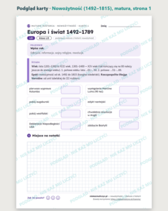 Nowożytność (1492–1815) — matura z historii — 9 kart PDF z kluczem — podgląd karty, strona 1