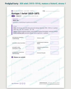 XIX wiek (1815–1914) — matura z historii — 9 kart PDF z kluczem — podgląd karty, strona 1