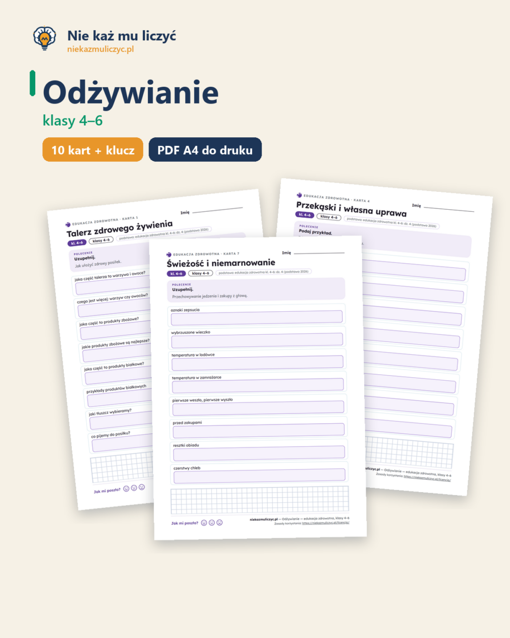 Odżywianie — edukacja zdrowotna, klasy 4–6, 10 kart PDF — okładka