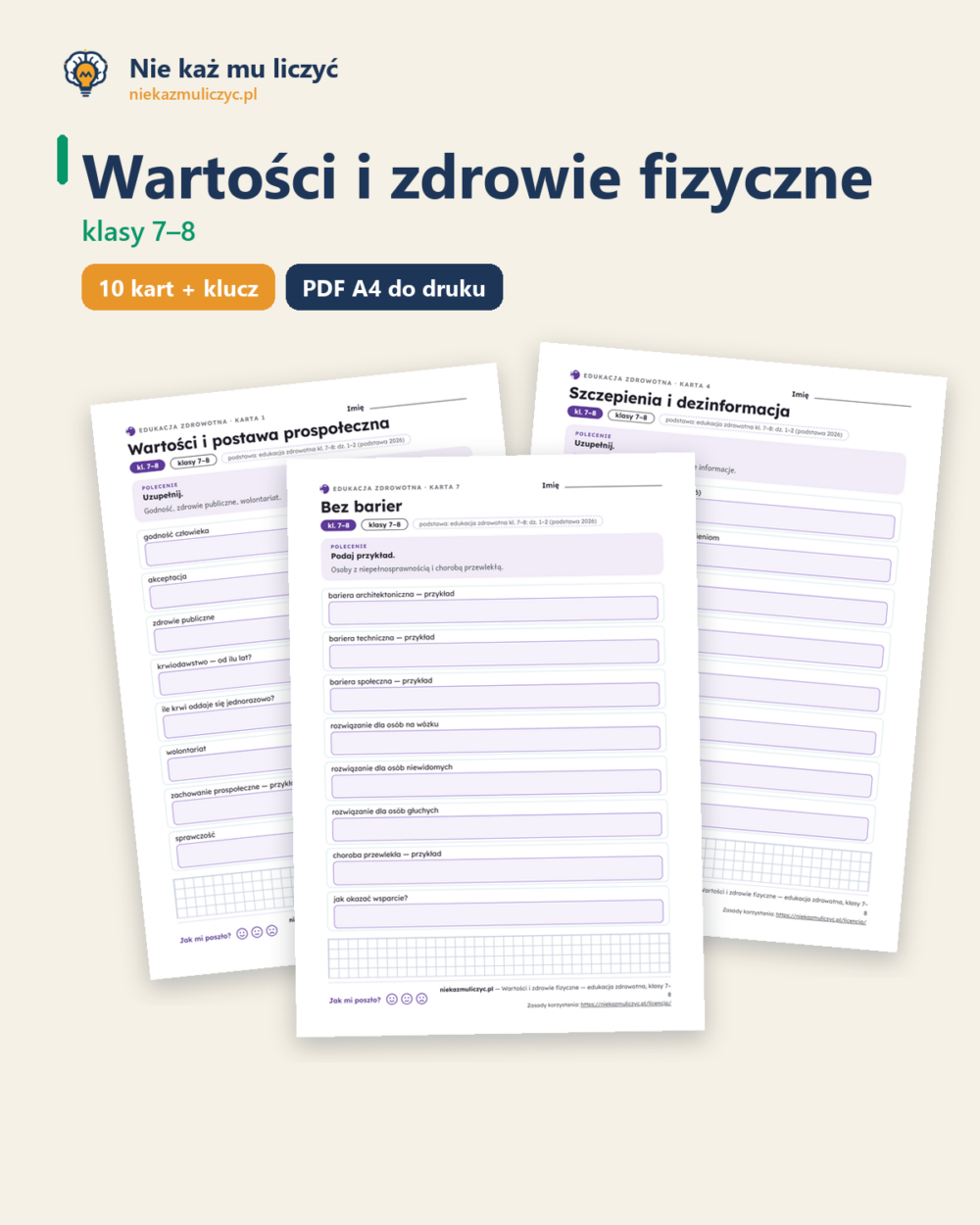 Wartości i zdrowie fizyczne — edukacja zdrowotna, klasy 7–8 — okładka