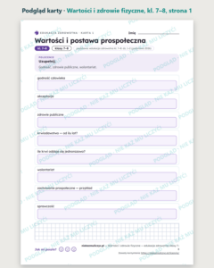 Wartości i zdrowie fizyczne — edukacja zdrowotna, klasy 7–8 — podgląd karty, strona 1