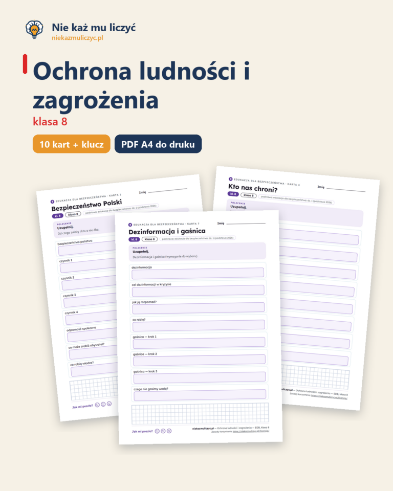 Ochrona ludności i zagrożenia — EDB, klasa 8, 10 kart PDF — okładka