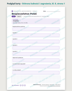 Ochrona ludności i zagrożenia — EDB, klasa 8, 10 kart PDF — podgląd karty, strona 1