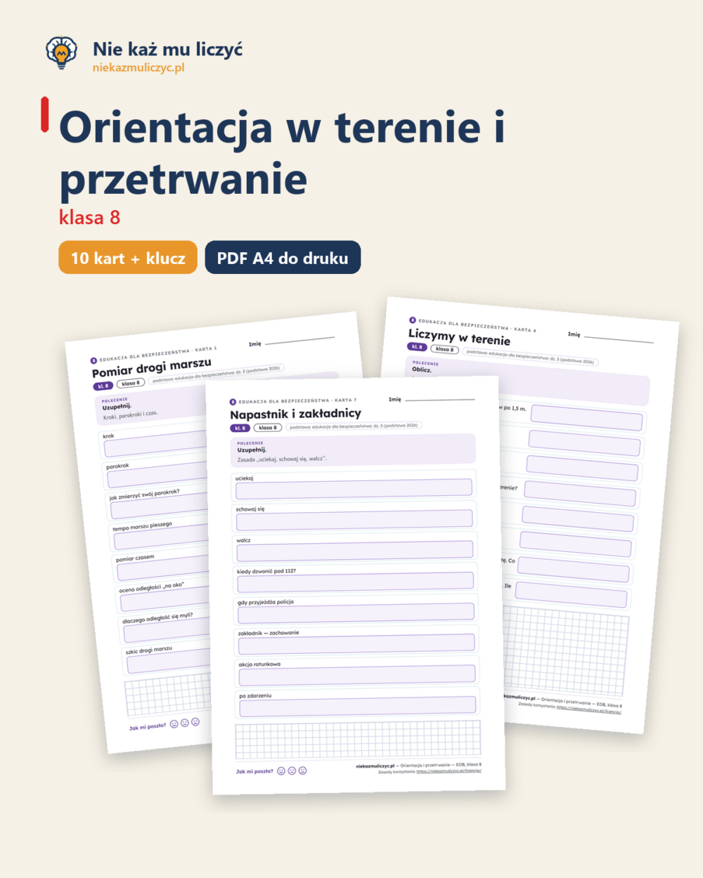 Orientacja w terenie i przetrwanie — EDB, klasa 8, 10 kart PDF — okładka