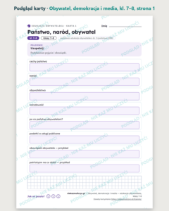 Obywatel, demokracja i media — edukacja obywatelska, klasy 7–8 — podgląd karty, strona 1