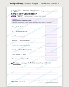 Present Simple i Present Continuous, angielski kl. 4–6 — 10 kart — podgląd karty, strona 6