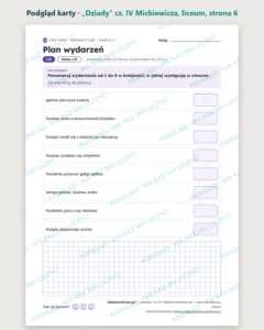 „Dziady” cz. IV Mickiewicza — karty do lektury, liceum, 10 kart PDF — podgląd karty, strona 6