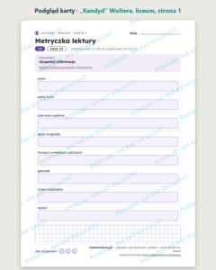 „Kandyd” Woltera — karty do lektury, liceum, 10 kart PDF — podgląd karty, strona 1