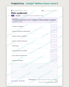 „Kandyd” Woltera — karty do lektury, liceum, 10 kart PDF — podgląd karty, strona 6