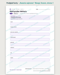 „Kazania sejmowe” Skargi — karty do lektury, liceum, 10 kart PDF — podgląd karty, strona 1