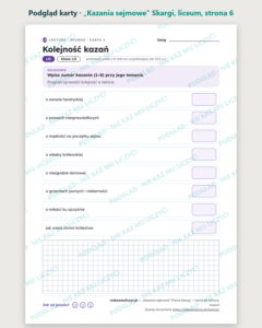 „Kazania sejmowe” Skargi — karty do lektury, liceum, 10 kart PDF — podgląd karty, strona 6