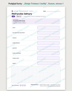 „Dzieje Tristana i Izoldy” — karty do lektury, liceum, 10 kart PDF — podgląd karty, strona 1