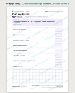 „Cierpienia młodego Wertera” — karty do lektury, liceum, 10 kart PDF — podgląd karty, strona 6