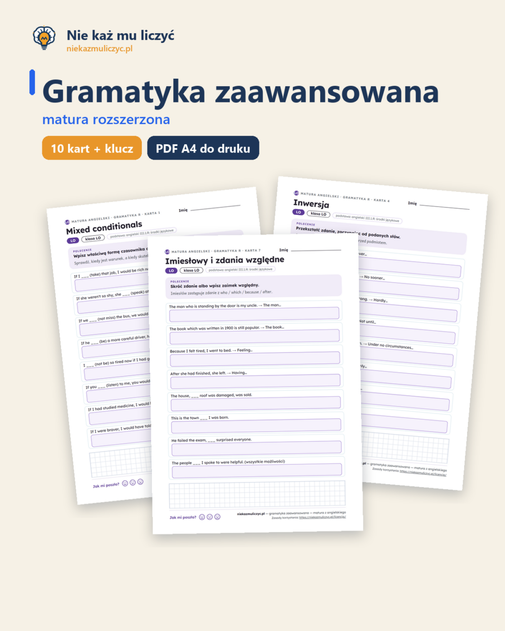 Gramatyka zaawansowana — matura z angielskiego — 10 kart PDF z kluczem — okładka