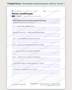 Gramatyka zaawansowana — matura z angielskiego — 10 kart PDF z kluczem — podgląd karty, strona 1