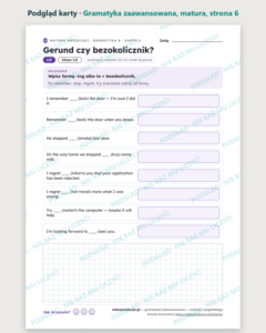 Gramatyka zaawansowana — matura z angielskiego — 10 kart PDF z kluczem — podgląd karty, strona 6