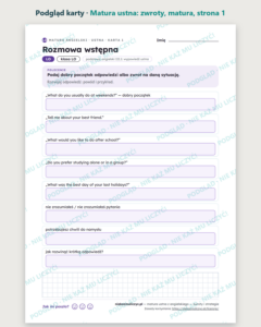Matura ustna: zwroty i strategie, matura z angielskiego — 10 kart PDF — podgląd karty, strona 1