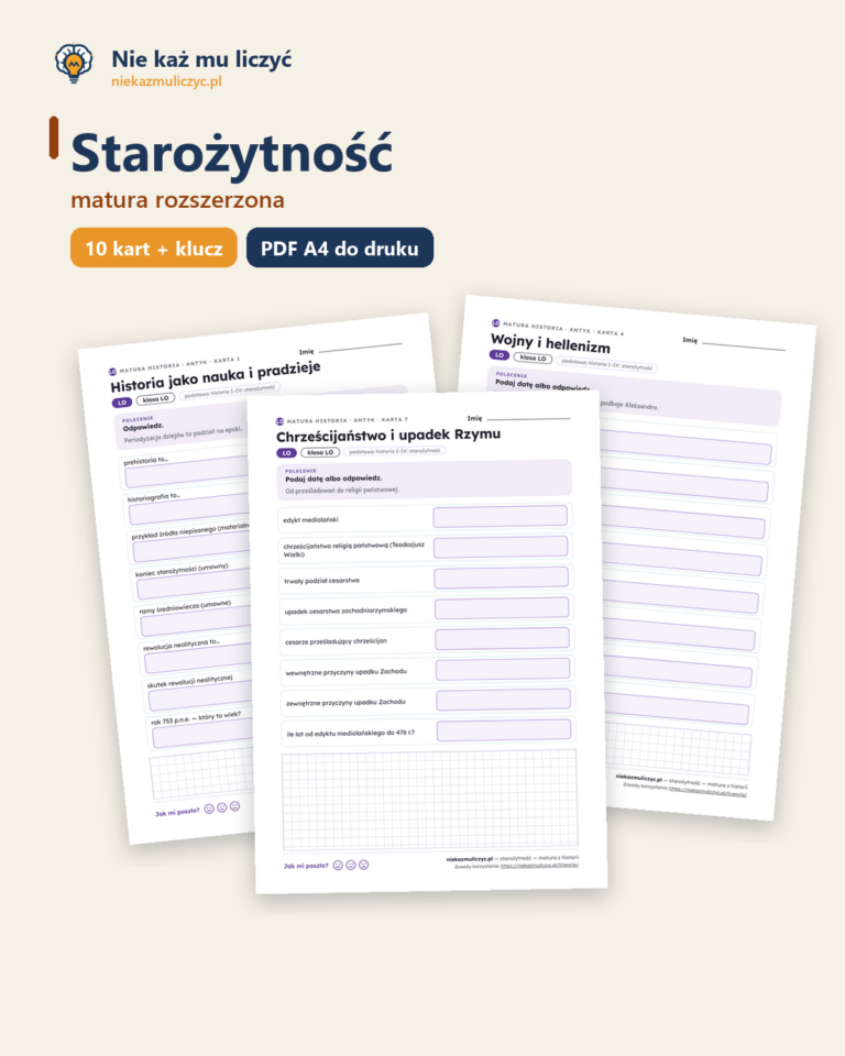 Starożytność — matura z historii — 10 kart PDF z kluczem — okładka
