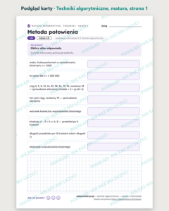 Techniki algorytmiczne — matura z informatyki — 10 kart PDF z kluczem — podgląd karty, strona 1