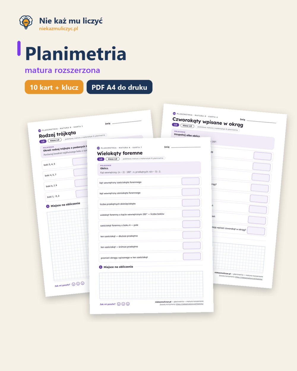 Planimetria rozszerzona — matura z matematyki — 10 kart PDF z kluczem — okładka